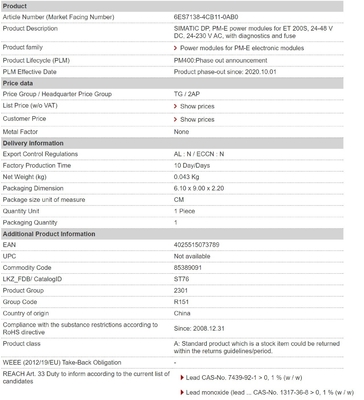 ET 200S 24-48V DC 24-230V AC Modules de puissance PM-E avec diagnostique et fusible 6ES7138-4CB11-0AB0
