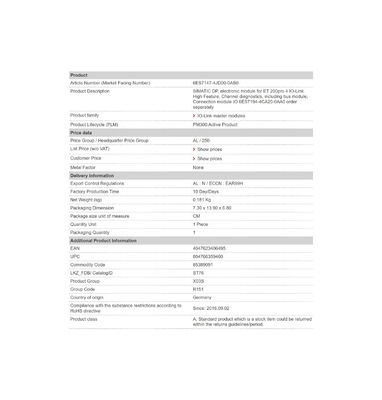 Diagnostics de canaux hautement fonctionnels pour le module de bus 6ES7147-4JD00-0AB0 4 de l'interface IO-Link
