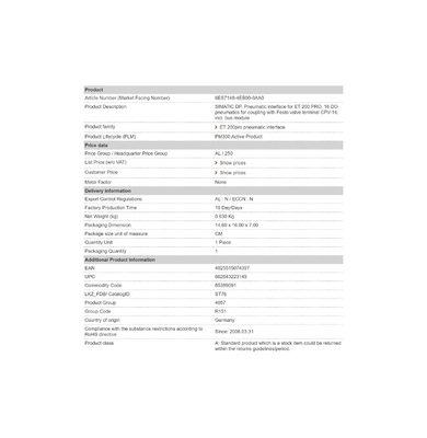 6ES7148-4EB00-0AA0 Interface pneumatique 16 DO pour l'automatisation industrielle et à 100% d'origine