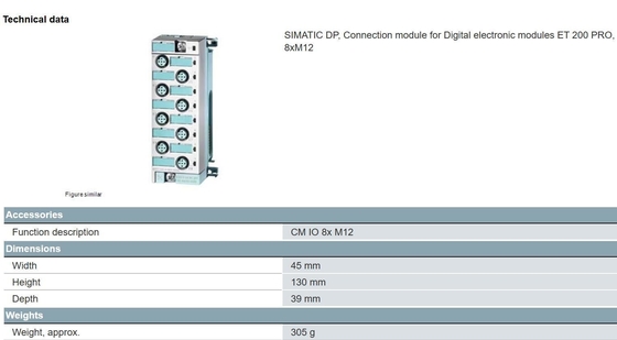 SIEMENS SIMATIC ET 200pro CM IO 8x M12 avec SF LED Délai de paiement T/T 6ES71944CB000AA0