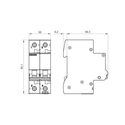 100% éprouvé 5SL6210-7CC, disjoncteur miniature à deux pôles pour Siemens 400V 6kA