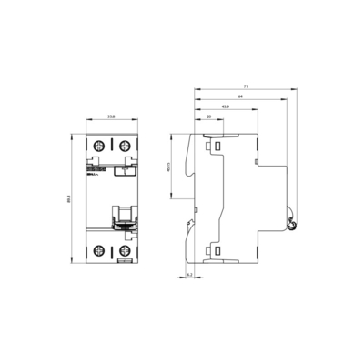 Siemens 5SV4614-0 Disjoncteur à courant alternatif résiduel de type à deux pôles 40A 300mA Un AC 230V