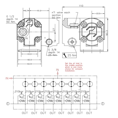 Distributeur de débit hydraulique à huit voies avec 8 soupapes à bille à trois voies sous pression et bloc de manifold
