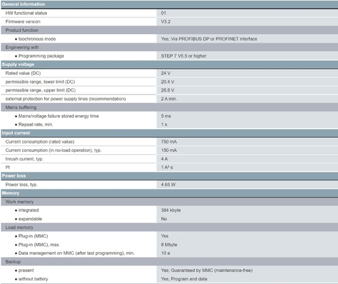 Excellent 6ES7315-2EH14-0AB0 SIMATIC S7-300 CPU 315-2PN/DP avec une mémoire de travail de 384KB