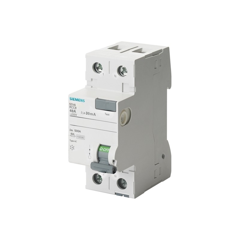 Siemens 5SV4614-0 Disjoncteur à courant alternatif résiduel de type à deux pôles 40A 300mA Un AC 230V